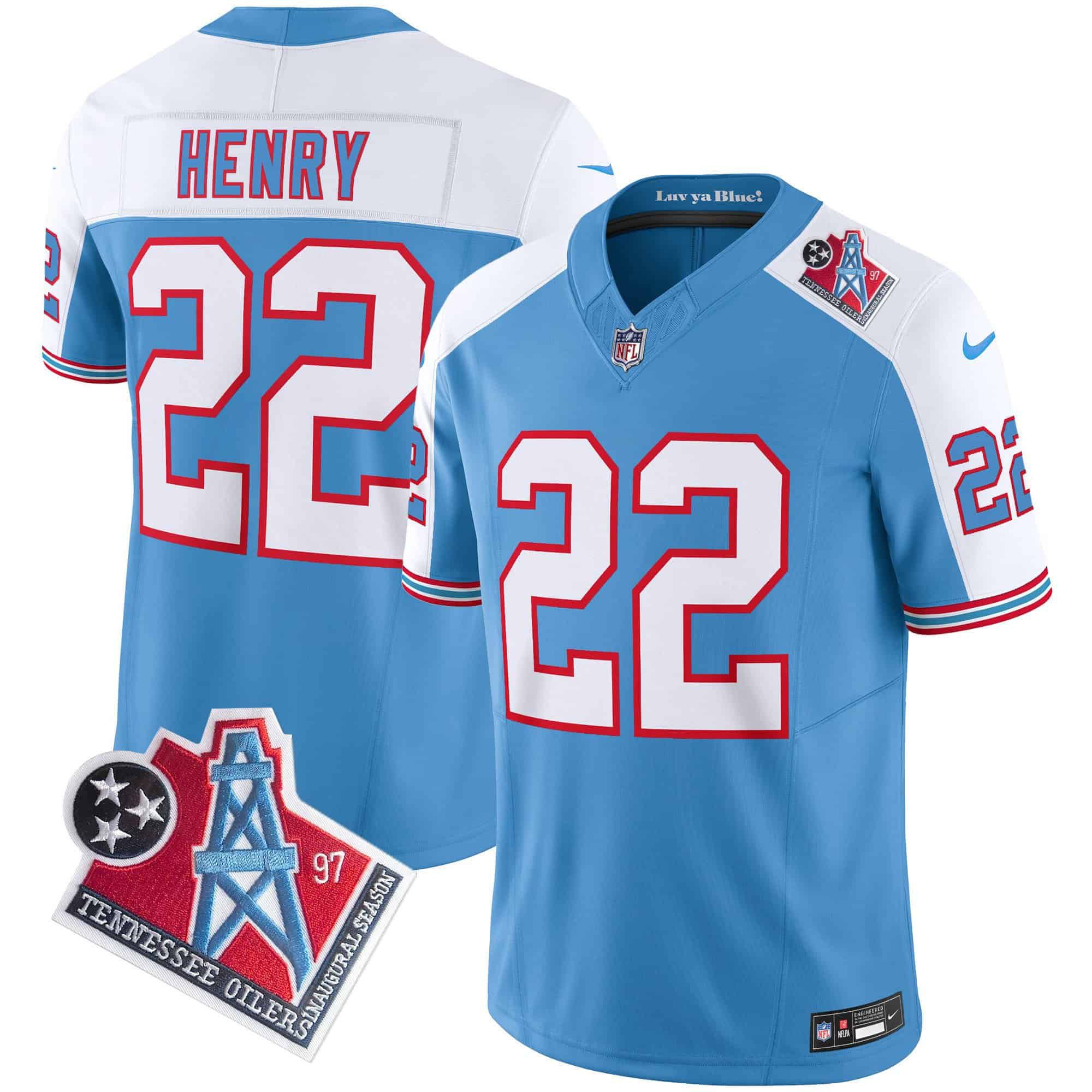 Men Tennessee Titans #22 Henry Light Blue 1997 Throwback 2024 Nike Limited Vapor NFL Jersey style 1